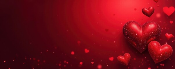 Dark red background, large & small hearts overlay, subtle glitter, pattern, glitter, dramatic