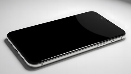 Modern Smartphone with Black Screen and Silver Metal Frame on a White Surface mobile phone