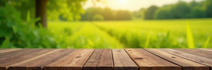 Empty wooden tabletop, out-of-focus farm scene , rustic, outdoor, surface