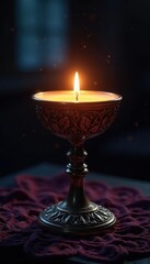 Flickering candlelight in ornate chalice, mystical glow , chalice, spiritual