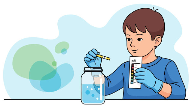 Boy Conducting Science Experiment Examining Water Quality And Acidity Levels