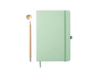 Green notebook and pencil
