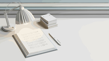 A minimalist workspace with a warm ambiance showcasing a notebook and pen, perfect for reflection or study, with copy space for World Braille Day promotions.