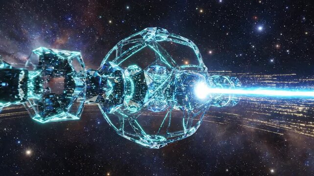 Futuristic Space Station Extending Beams Through Space.