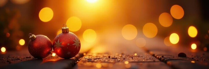 Golden hour bokeh lights blur, festive ornaments and warm glow , sparkle, christmas, atmosphere