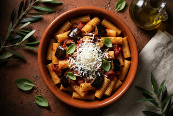 Rigatoni Pasta Alla Norma with Eggplant and Basil