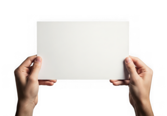 Hands holding a blank white paper