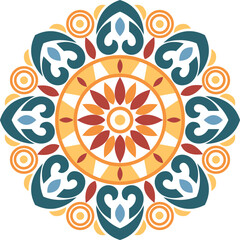 Vibrant floral mandala with colorful geometric symmetry, ideal for decorative backgrounds, spiritual art, prints, and modern design projects.