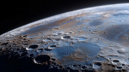 Abstract visualization of the lunar surface overlaid with resource maps, highlighting water ice detection, lunar mining potential, and space economy concepts. cinematic color correction, natural