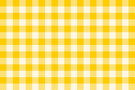 Cute yellow checkered gingham or vichy pattern. Autumn fabric print for tablecloth, picnic blanket, basket napkin, towel or handkerchief. Cotton, linen or flannel design. Vector flat illustration.