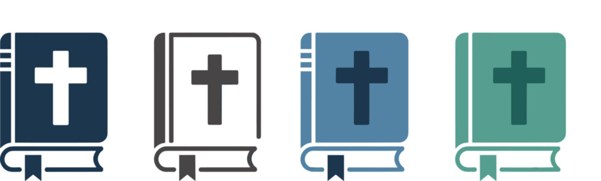 Set of Holy Bible Icons with Christian Cross Symbols in Various Colors for Church Ministry Religious Education Spiritual Study and Theology Projects