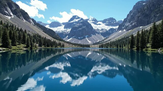 Serene Alpine Lake Reflections Amid Snowy Peaks.
