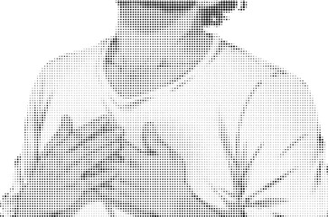 Man suffering from chest pain and coughing, indicating respiratory illness or discomfort halftone texture effect vector
