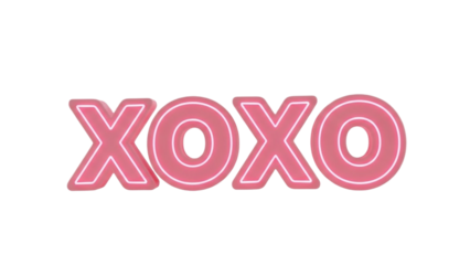 Pink glossy 3D XOXO text with bubble style lettering isolated on white background for Valentine's Day and love themes