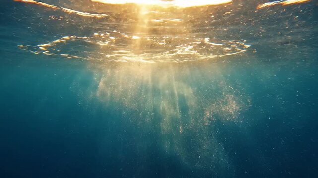 Underwater Sun Beams Illuminate Tranquil Ocean Depths.