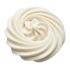 Swirled cream topping on a plain background