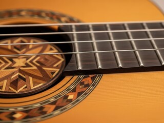 Fototapeta premium Intricate Wooden Rosette of a Classical Guitar