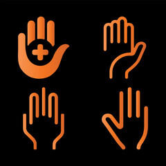 Collection of vibrant orange hand gesture icons for digital interface and health concepts Vector