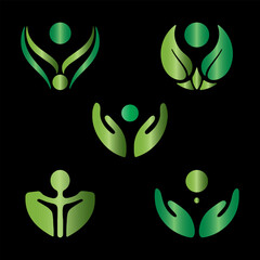 Green gradient human and nature care logos collection for health and wellness concepts vector