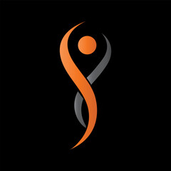 Abstract human figure logo in vibrant orange and grey symbolizing connection and well being Vector