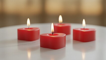 Red Heart-Shaped Candles with Soft Romantic Glow