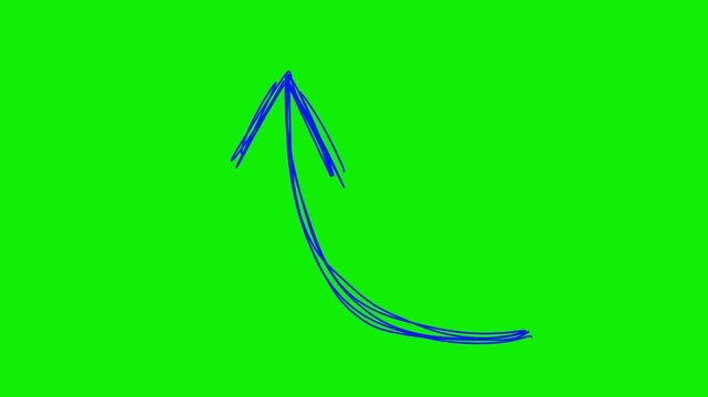Hand drawn arrow animation green screen background. Scribble pointer chroma key, doodle directional arrow set for highlighting and pointing in video tutorials.