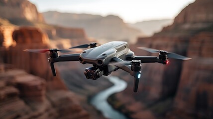 Modern Drone Flying Over Grand Canyon - Aerial Technology