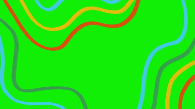 Hand drawn memphis scribble pattern green screen. Retro 90s aesthetic doodle animation chroma key, stars and zigzags background for fun videos. hand drawn wavy lines frame