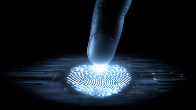 Finger activating a digital fingerprint scan representing biometric security, digital identity verification and data protection concept.
 - Powered by Adobe