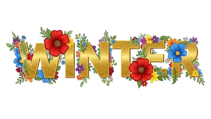 Title: The word June in large gold letters adorned with colorful flowers and leaves in red blue yellow and purple with intricate floral decorations