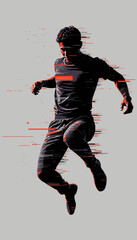 Dynamic Motion Freeze of a Male Athlete in Mid-Air Against an Abstract Streaked Background Capturing Intense Action and Energetic Movement
