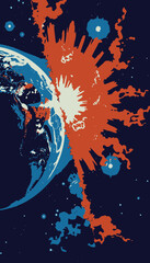 Stunning Cosmic Event with Vibrant Sunlight Breaking Through Earth and Colorful Cloud Formations in Outer Space Scene