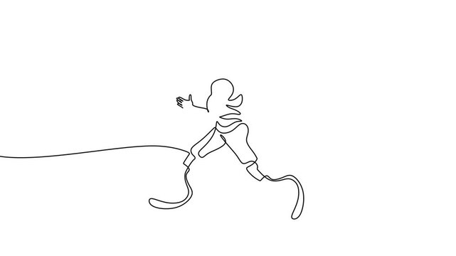 Disabled Athlete Running Self Drawing Animation Sport Concept