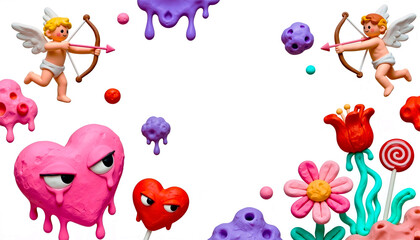 Playful Valentine&rsquo;s Day Scene With Floating  Elements and White Isolated Empty Background