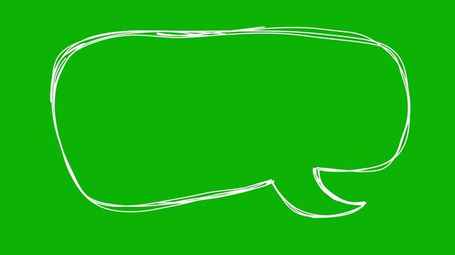 Hand drawn speech bubble animation on green screen. Chroma key comic talk bubble, scribble chat cloud doodle set for video communication and messaging.