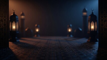 Obraz premium Warm Ramadan Nights Leading to Joyful Eid El-Fitr Celebrations Islamic Lanterns & Decorations Background