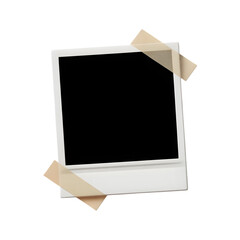 Blank Polaroid photo with tape ready for your memories, perfect for creative storytelling