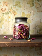 Dried Rose Petals in a Glass Jar