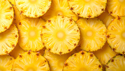 Fresh yellow pineapple slices background texture pattern