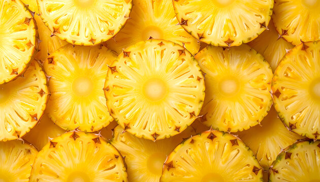 Fresh yellow pineapple slices background texture pattern - Powered by Adobe
