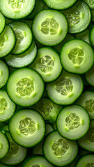 Fresh green cucumber slices background texture pattern