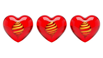 Red Hearts with Yellow and Red Swirled Lollipops on White Background