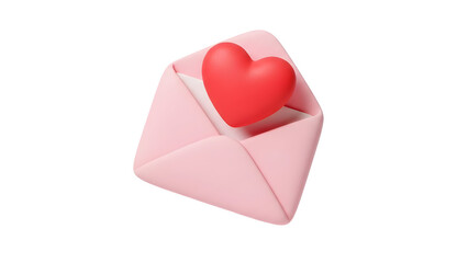 Pink Envelope with Red Heart on White Background
