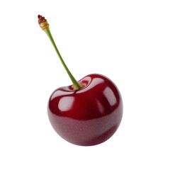 Vibrant, juicy cherry with a long stem, perfect for food photography and commercial projects