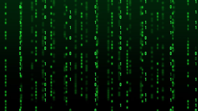 binary codes green matrix vertical flow, technology and ai futuristice science social media background