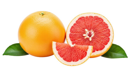 Fresh grapefruit, half and whole, isolated on transparent background
