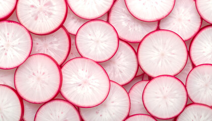 Fresh pink radish slices background texture pattern