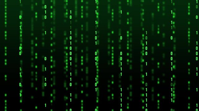 binary codes green matrix vertical flow animation, technology and ai futuristice science social media motion background