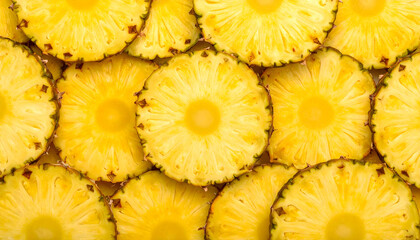 Fresh yellow pineapple slices background texture pattern
