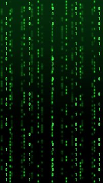 binary codes green matrix vertical flow animation, technology and ai futuristice science vertical social media motion background